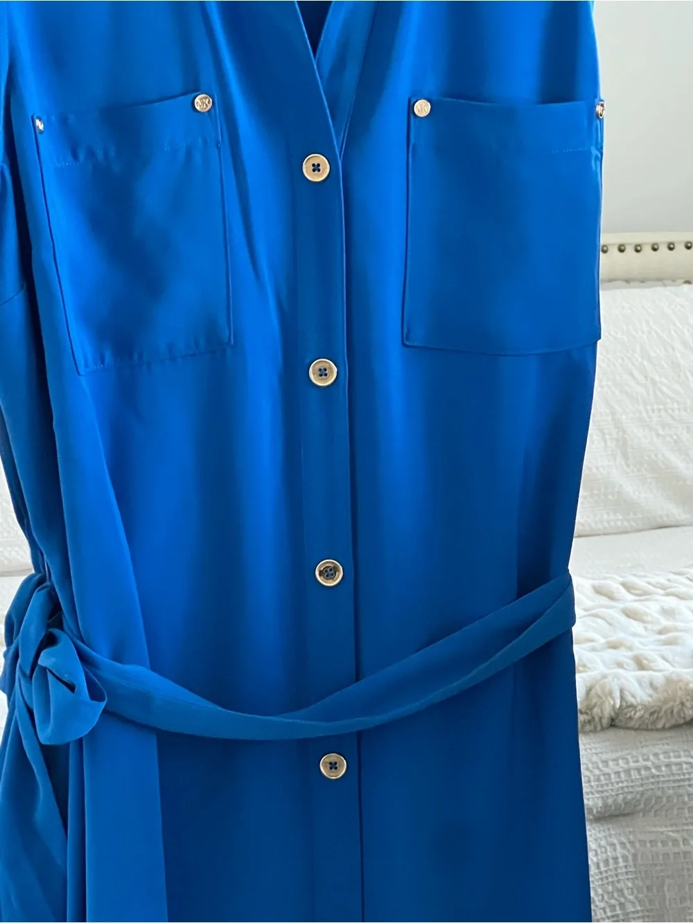 Michael Kors Royal Blue Sleeveless Shirt Dress with Belt